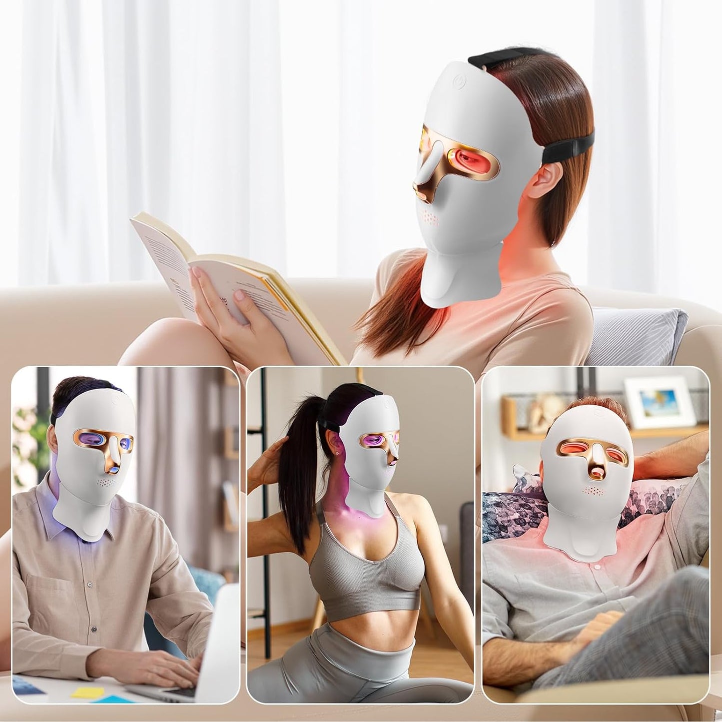 Cordless LED Face Mask Light Therapy (USB-C Rechargeable) – Red Light 630nm + Neck Device