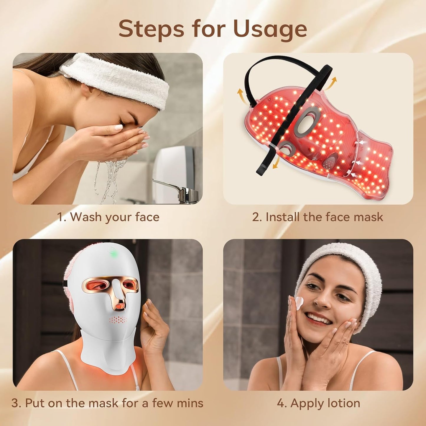 Cordless LED Face Mask Light Therapy (USB-C Rechargeable) – Red Light 630nm + Neck Device