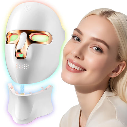 ONLUCKY cordless LED face mask light therapy worn by woman for red light skin care