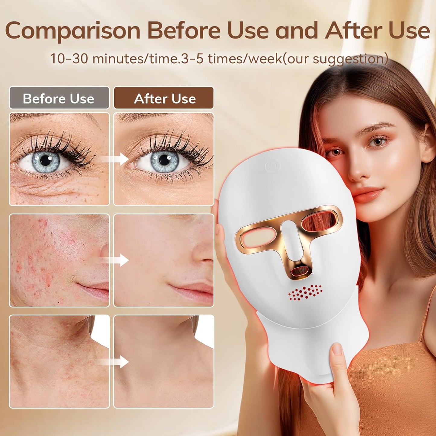 ONLUCKY red light therapy mask before and after skin appearance comparison