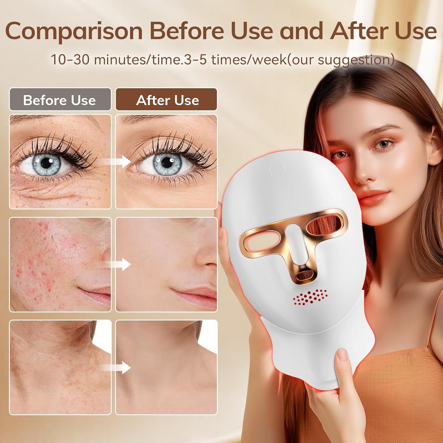 ONLUCKY red light therapy mask before and after skin appearance comparison